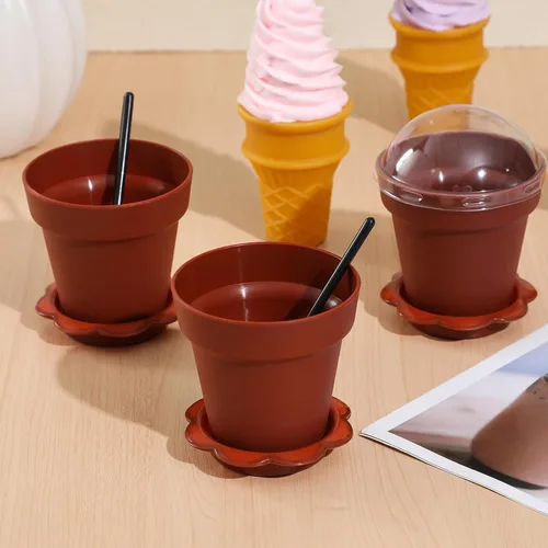 Miniatura 5 de Kichvoe Tazas de pastel con tapa, pala y bandeja, 20 piezas de mini cuencos de postre para yogur, helado, pudín y jardín, fiesta temática de catering