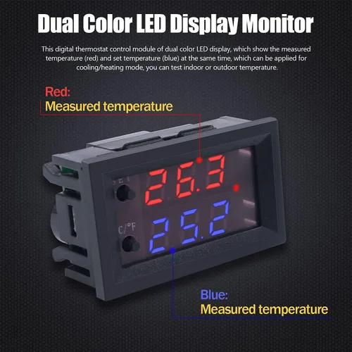Miniatura 2 de Twidec Controlador de temperatura /DC 12V programable -50 a 230.0 °F (-58 a 230 °F) Pantalla LED rojo/azul Monitor Módulo de control de termostato