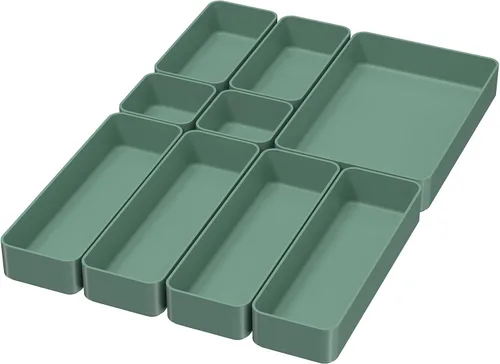 Miniatura 8 de 9 piezas de juego de bandejas organizadoras de cajones apilables, bandejas de almacenamiento apilables multifuncionales para tocador, baño, cocina
