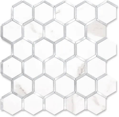 Miniatura 15 de STICKGOO Azulejo Hexagonal de Pelar y Pegar para Salpicadero, Salpicadero Adhesivo para Cocina y Baño, Aspecto de Pizarra Oxidada PVC Mezclado Metal