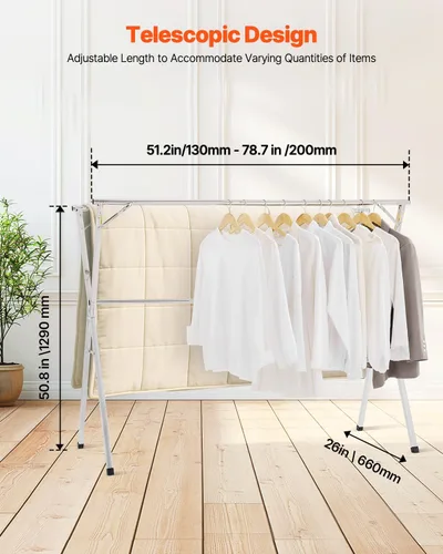 Miniatura 4 de VEVOR Estante de secado de ropa, 2 niveles, telescópico para secadora de ropa, estantes de secado de acero inoxidable con 30 agujeros a prueba