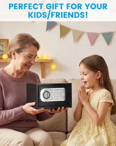 Miniatura 8 de [Mejorada] Caja de seguridad pequeña para el hogar, mini caja fuerte de 0.30 pies cúbicos con bolsa impermeable ignífuga, caja fuerte digital