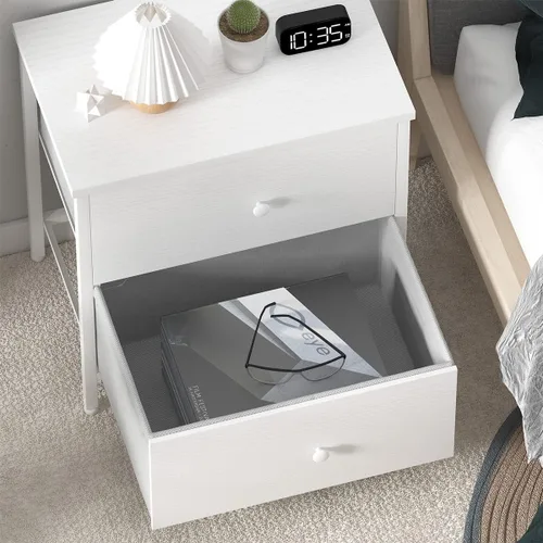 Miniatura 4 de BOLUO Mesita de noche blanca con 2 cajones para dormitorio, mesita de noche pequeña con cajones de tela, mesita de noche moderna