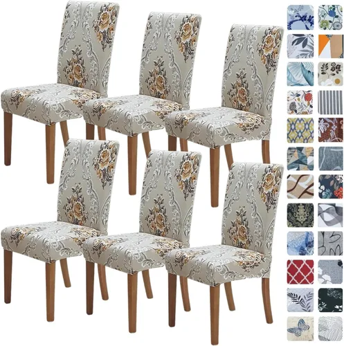 Miniatura 59 de SPRINGRICO Paquete de 6 fundas blancas para sillas de comedor, fundas elásticas para sillas de comedor con diseño floral, de elastano lavable