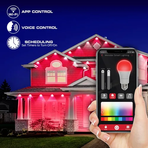 Miniatura 9 de Luces exteriores permanentes inteligentes Monster, 50 pies, 36 luces LED para aleros, RGB+IC+WW, resistentes al clima y al agua, control por