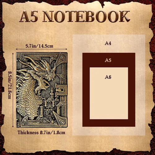 Miniatura 3 de Pajean Dragon Journal - Diario de cuero en relieve para escribir, diario antiguo de dragón con bolígrafo, papel rayado, cuaderno de regalo de tapa