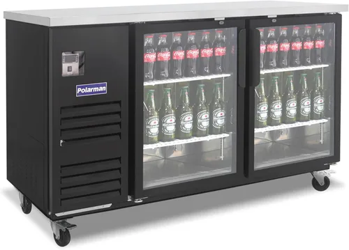 Polarman Refrigerador de botellas con barra trasera, puerta de vidrio, refrigerador de cerveza certificado NSF/ETL, refrigerador de bebidas bajo