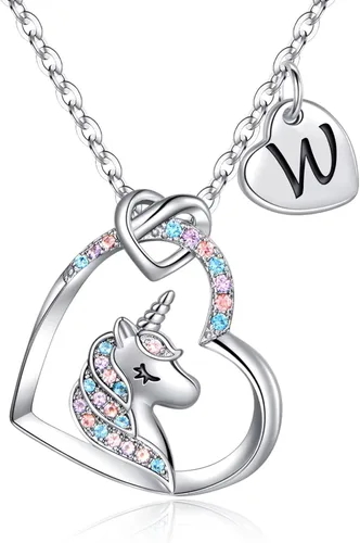 Hidepoo Regalos de unicornios para niñas, chapado en oro de 14 quilates, oro blanco, oro rosa, collar de unicornio con circonita cúbica colorida