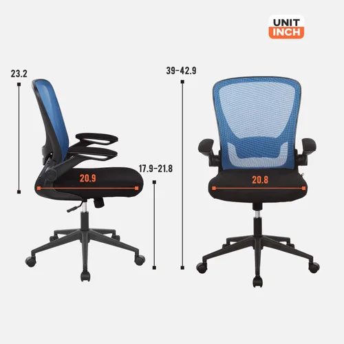 Miniatura 3 de Silla ergonómica de malla para oficina, con respaldo lumbar, giratoria, con ruedas, ejecutiva, con brazos y respaldo medio ajustable, para Azul