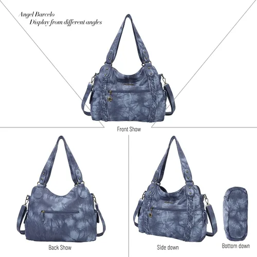 Miniatura 17 de Angel Barcelo - Bolsa de hombro amplia para mujer, diseño Hobo, cuero lavado