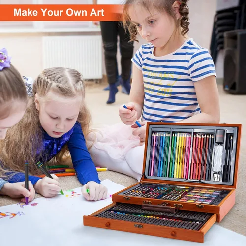 Miniatura 8 de AGPTEK Juego de arte de 141 piezas, kit de suministros de arte de lujo con crayones, lápices de colores, lápices de bocetos, pinceles de pintura