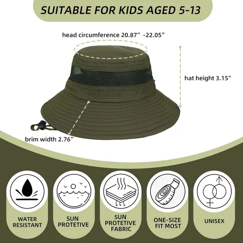 Miniatura 2 de Sombrero de sol para niños al aire libre UPF 50+ sombreros de sol de ala ancha para niños, sombrero de pesca, sombrero de pesca de 5 a 12 años