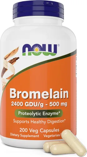 Now Bromelina 500 mg, 200 cápsulas vegetales - Piña natural, suplemento enzimático proteolítico, 2400 GDU
