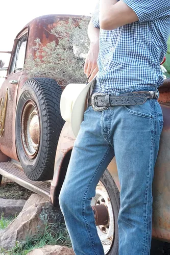 Miniatura 8 de Cinturón de cuero para hombre de cuerno largo, caballo, pollo, sheriff, cinturón de vaquero