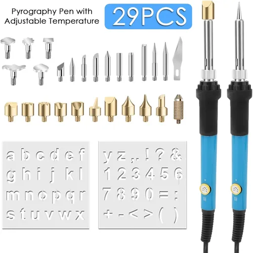 Miniatura 2 de Kit de combustión de madera, bolígrafo de pirografía con temperatura ajustable para tallado de cuero de madera, soldadura en relieve con 27 puntos