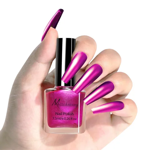 Miniatura 25 de Esmalte de uñas marrón metálico con efecto espejo, duradero y de secado rápido, brillante cromo para manicura DIY (012#TJ, 6ml)