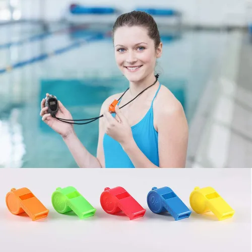 Miniatura 7 de WSYUB 72 silbatos de plástico, silbatos a granel, silbatos deportivos de entrenamiento con cordón, silbatos fuertes para niños, fiesta