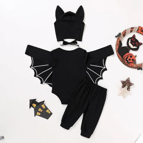 Miniatura 3 de YOUNGER TREE Conjunto de ropa de invierno para bebés y niñas pequeñas, con capucha de murciélago negro, con bolsillo y cremallera