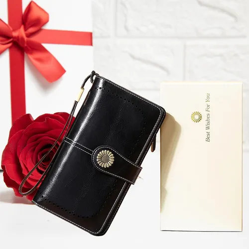 Miniatura 9 de Cartera de pulsera personalizada, carteras con nombre grabado personalizado con bloqueo RFID, gran capacidad, cartera de mano para tarjetas