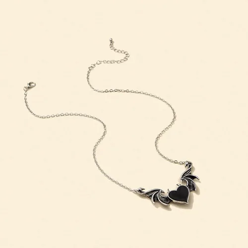 Miniatura 3 de Caiyao Collares de ala de murciélago de corazón malvado de Halloween, gargantilla con dije de ala de durazno de demonio punk para mujeres y niñas