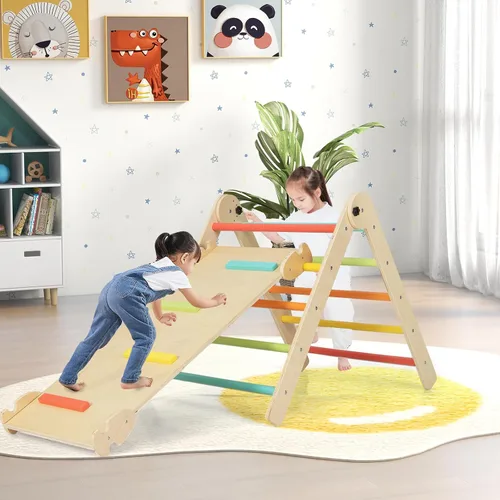 Miniatura 6 de Costzon Juguetes de escalada para niños pequeños, 4 en 1 plegables de madera Montessori para niños, juguetes de escalada triangulares con rampa