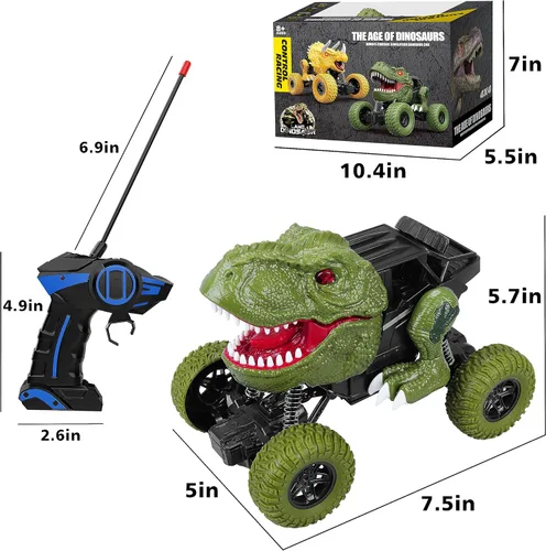 Miniatura 3 de Auto de dinosaurio a control remoto para niños y niños, camión de dinosaurio de control remoto todo terreno de 2.4Ghz con luz, recargable 4WD