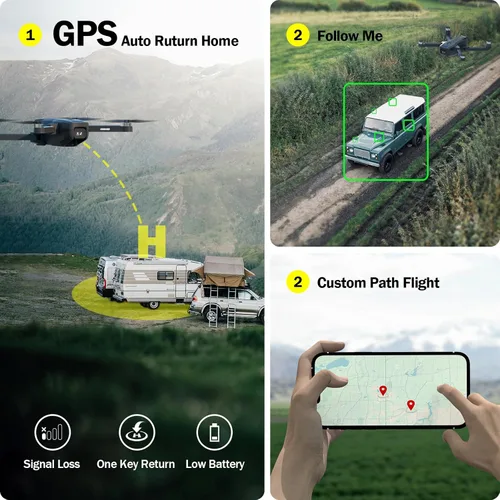 Miniatura 4 de Dron GPS con cámara EIS 4K de 4.5" LCD en el controlador, drones FPV con modo Al Track&Orbit con profesional con retorno automático y seguimiento