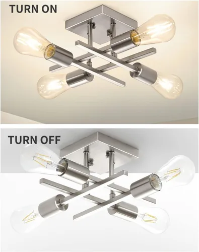 Miniatura 6 de Lámpara de techo semiempotrada de 4 luces, moderna lámpara de níquel cepillado cerca del techo, fácil de montar, luces de techo interiores