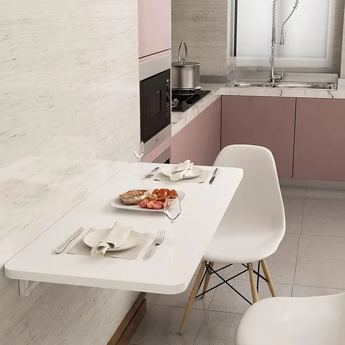 Miniatura 6 de Mesa plegable blanca para montar en la pared, estación de trabajo, mesa de pared plegable de madera para cocina, mesa de comedor, ahorro de espacio