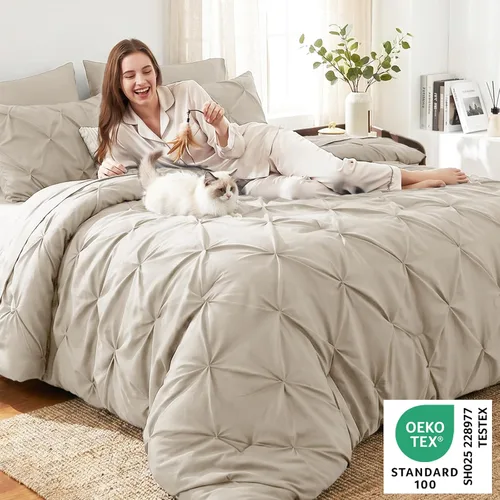 Miniatura 2 de CozyLux - Juego de edredón tamaño individual con sábanas Beige, 5 piezas, ropa de cama en una bolsa con pinzas, juego de cama tamaño individual