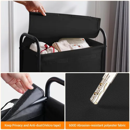 Miniatura 5 de ELYKEN Cesta de lavandería delgada con tapa, cesta de lavandería rodante pequeña de 50L con ruedas, carrito estrecho de 7.9" para ropa sucia
