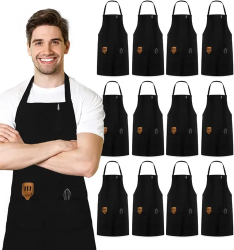 Miniatura 9 de Avalon Kitchen Aprons for Men - 100% Polyester Chef Apron Women with Extra Long Ties - Cooking Aprons for Women & Mens Apron Blanco
