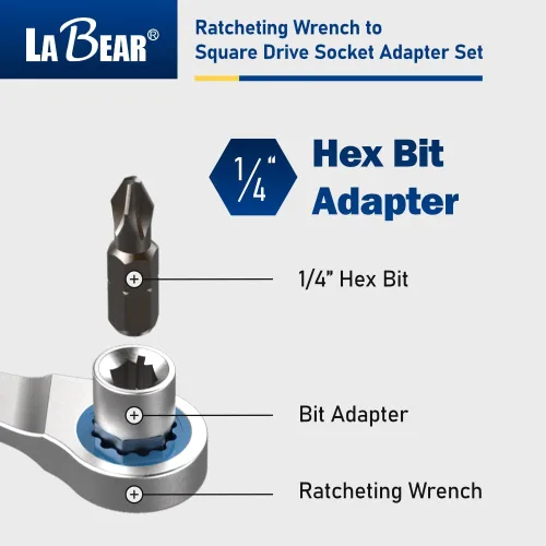 Miniatura 4 de LABEAR - adaptadores de llave de tubo, Juego de Adaptadores de Llave de Trinquete a Accionamiento Cuadrado