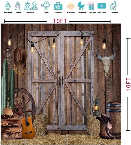 Miniatura 5 de Fondo de vaquero occidental de 10 x 10 pies, suministros para fiestas, decoración del salvaje oeste, decoración rústica de madera para casa