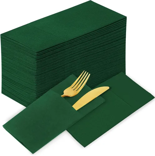 Miniatura 13 de KAMMAK Servilletas Desechables Verde Matcha con Bolsillo Tipo Tela Servilletas de Papel para Cena Paquete de 100 Plegadas Servilleta de Recepción