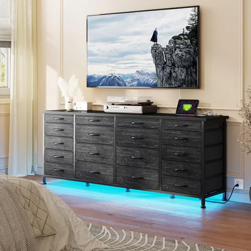 Miniatura 2 de EnHomee - Soporte de TV negro de 63 pulgadas de ancho para sala de estar, 18 cajones, LED y carga Long Dresser for 65"-75" TV, Deep Drawer