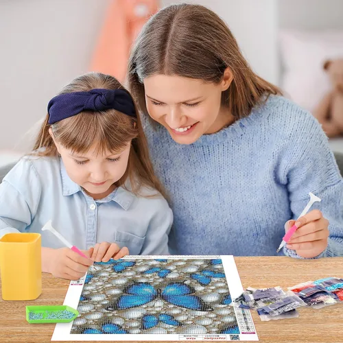 Miniatura 4 de MOGTAA Kits de pintura de diamantes de mariposa azul para adultos, kits de pintura de diamante de mariposa para principiantes, kits de puntos