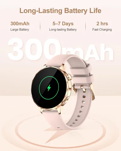 Miniatura 8 de Reloj inteligente para mujer, pantalla táctil HD de 1.27 pulgadas, llamadas Bluetooth, seguimiento de frecuencia cardíaca y sueño, más de 100 modos