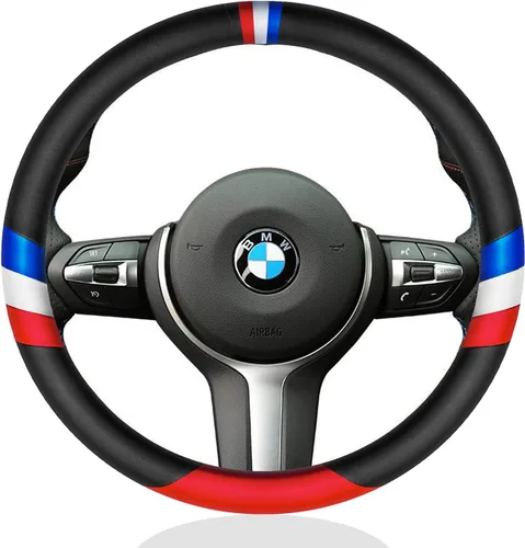 Miniatura 5 de Funda de volante de fibra de carbono para automóvil, cuero deportivo, antideslizante, universal, volante de 15 pulgadas