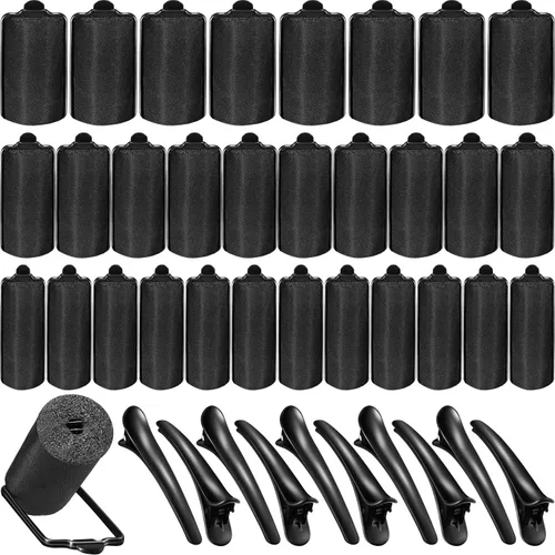 40 piezas de rodillos de pelo de esponja, rodillos satinados, rodillos de espuma de seda para mujeres con clips de dientes de pato para peinado y
