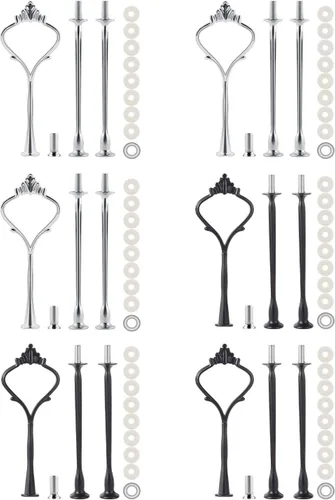 Miniatura 7 de Juego de 6 bandejas escalonadas para soporte de pastel, corona, soporte de 3 niveles para tartas, accesorios para bodas y fiestas, resina para Negro