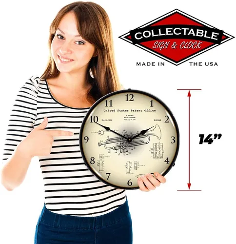 Miniatura 3 de Trumpet 1937 - Reloj de pared LED patentado, Retro/Vintage, iluminado, 14 pulgadas