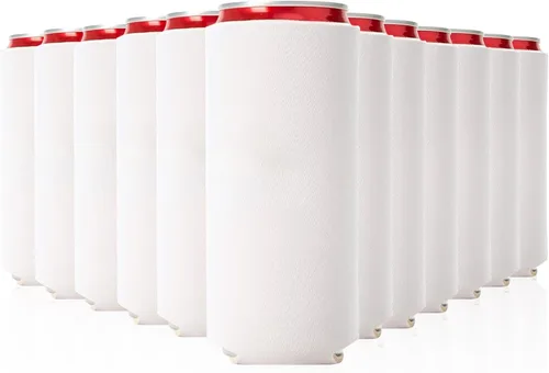 Slim - Paquete de 12 fundas enfriadoras de latas con aislamiento de neopreno en blanco para latas de cerveza y refrescos delgados de 12 onzas,