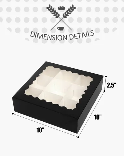 Miniatura 5 de qiqee Cajas para pasteles negras con ventana autodesplegables de 10x10x2,5 pulgadas, paquete de 30 unidades, cajas para galletas, donuts