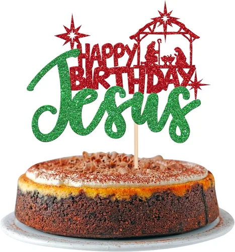 Miniatura 19 de 24 piezas de adornos para cupcakes de Navidad dorados verdes y rojos con purpurina, Papá Noel, árbol de Navidad, adornos para cupcakes para el tema