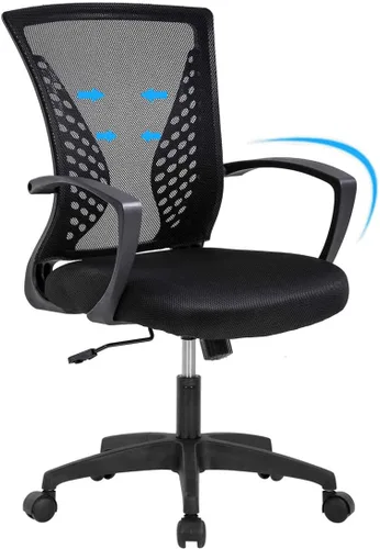 Miniatura 7 de Silla de oficina, silla de escritorio giratoria con respaldo medio con reposabrazos, soporte lumbar de malla, silla de computadora, altura