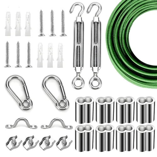 Miniatura 6 de Kit de suspensión de luces de cuerda de globo, cable guía de luz para exteriores, cable de acero inoxidable recubierto de vinilo, incluye 50 pies