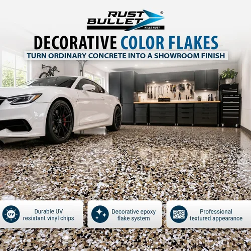 Miniatura 3 de RUST BULLET Copos de color decorativos – marrón otoñal – Personaliza pisos de concreto con 1 libra de chips de vinilo duraderos y resistentes a