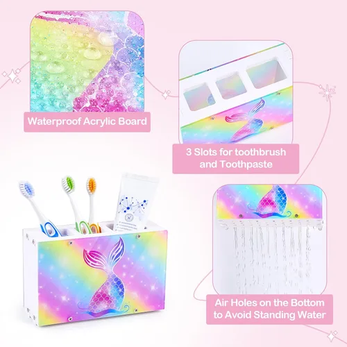 Miniatura 4 de Soporte para cepillos de dientes para niños para baño, organizador de accesorios, 3 ranuras para cepillos de dientes y pasta de dientes, soporte