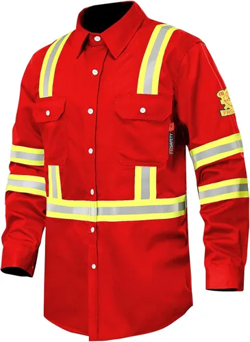 Miniatura 13 de Camisas FR para hombre, 7 onzas, de alta visibilidad, resistentes al fuego, CAT2, camisa de soldadura CAT2, 100% algodón, de alta visibilidad